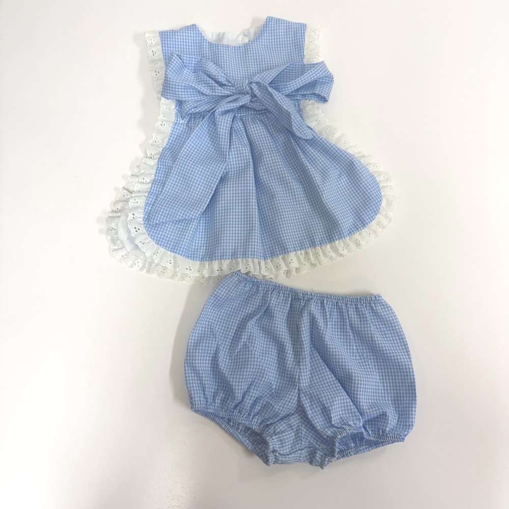 Vintage Blue Gingham Pinafore Set with Bloomers Size 2T- Vintage baby outfit